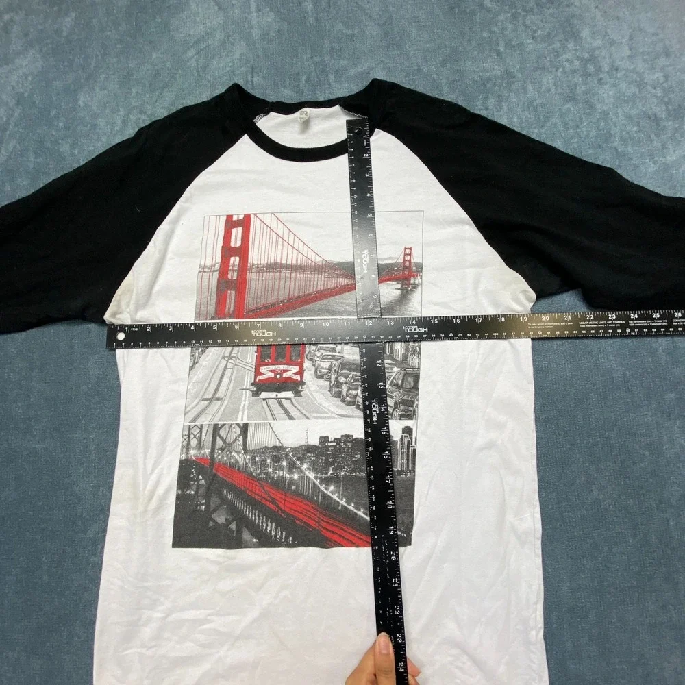 Dream USA Shirt Womens XL Black White Golden Gate Bridge Raglan Sleeve Crew Neck